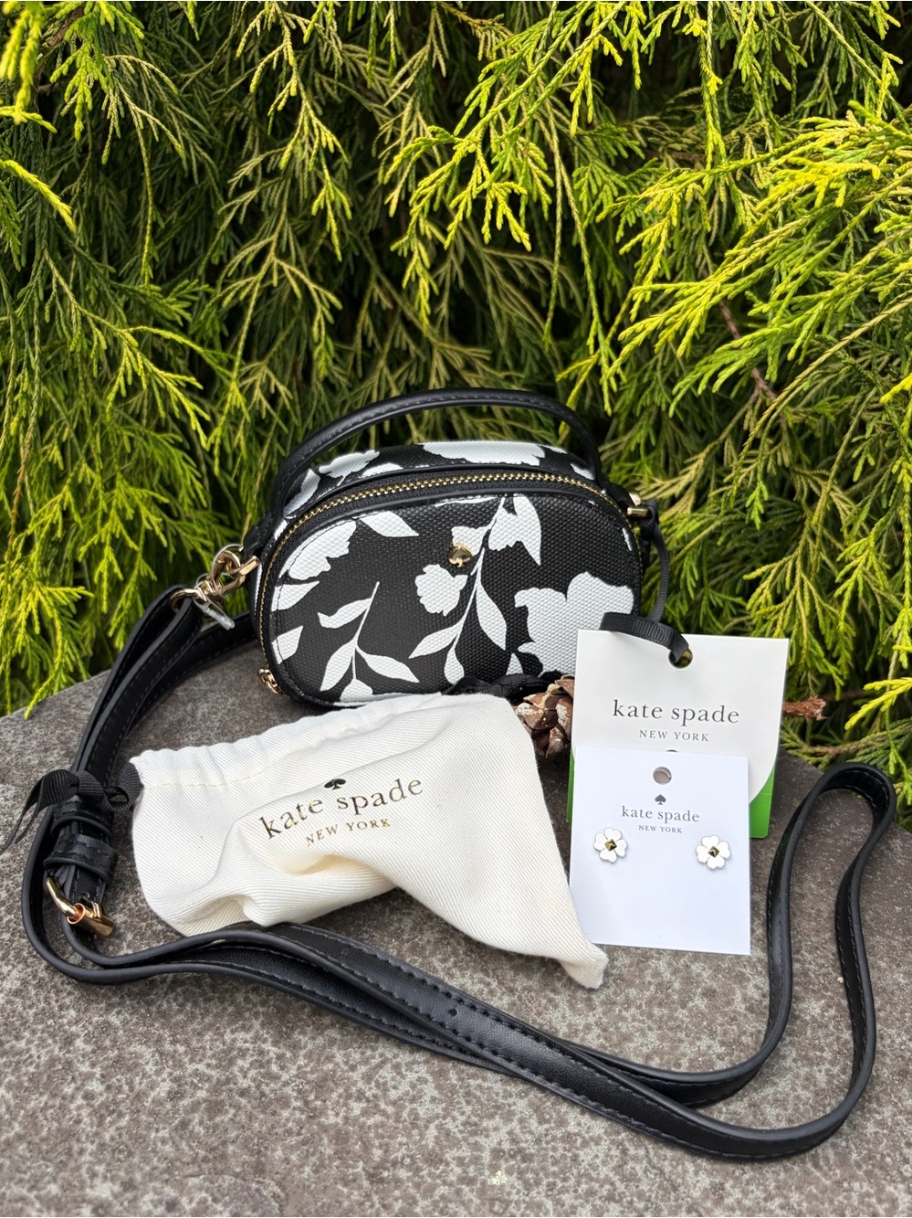 Kate Spade Floral Mini Crossbody Bag + Flower Stud  Earrings Set NWT